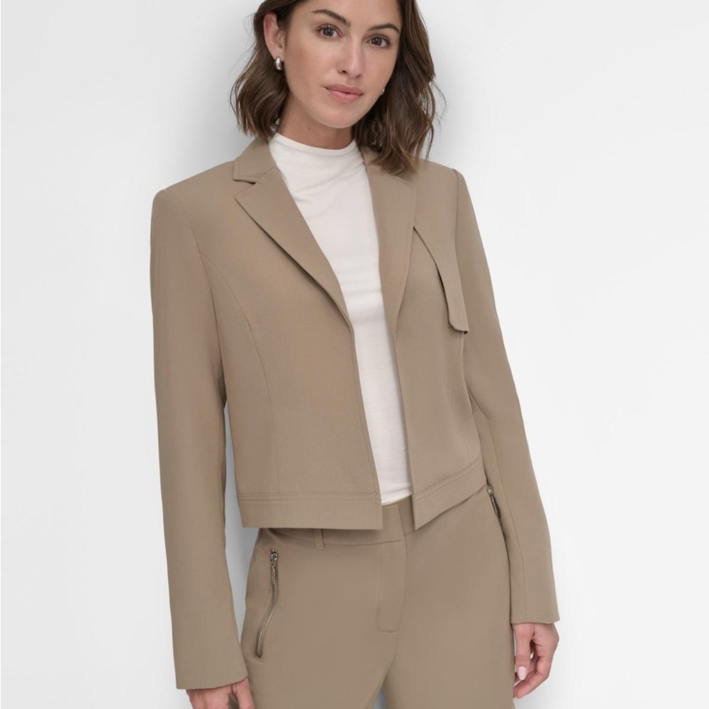 Dkny Tan Cropped Blazer with Notched Lapels